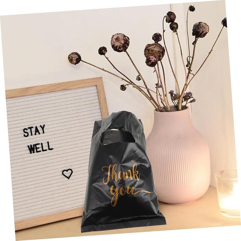 Large Black Plastic Gift Bag Handles 100 Pieces Present Wrapping Thank You Bags - Image 4